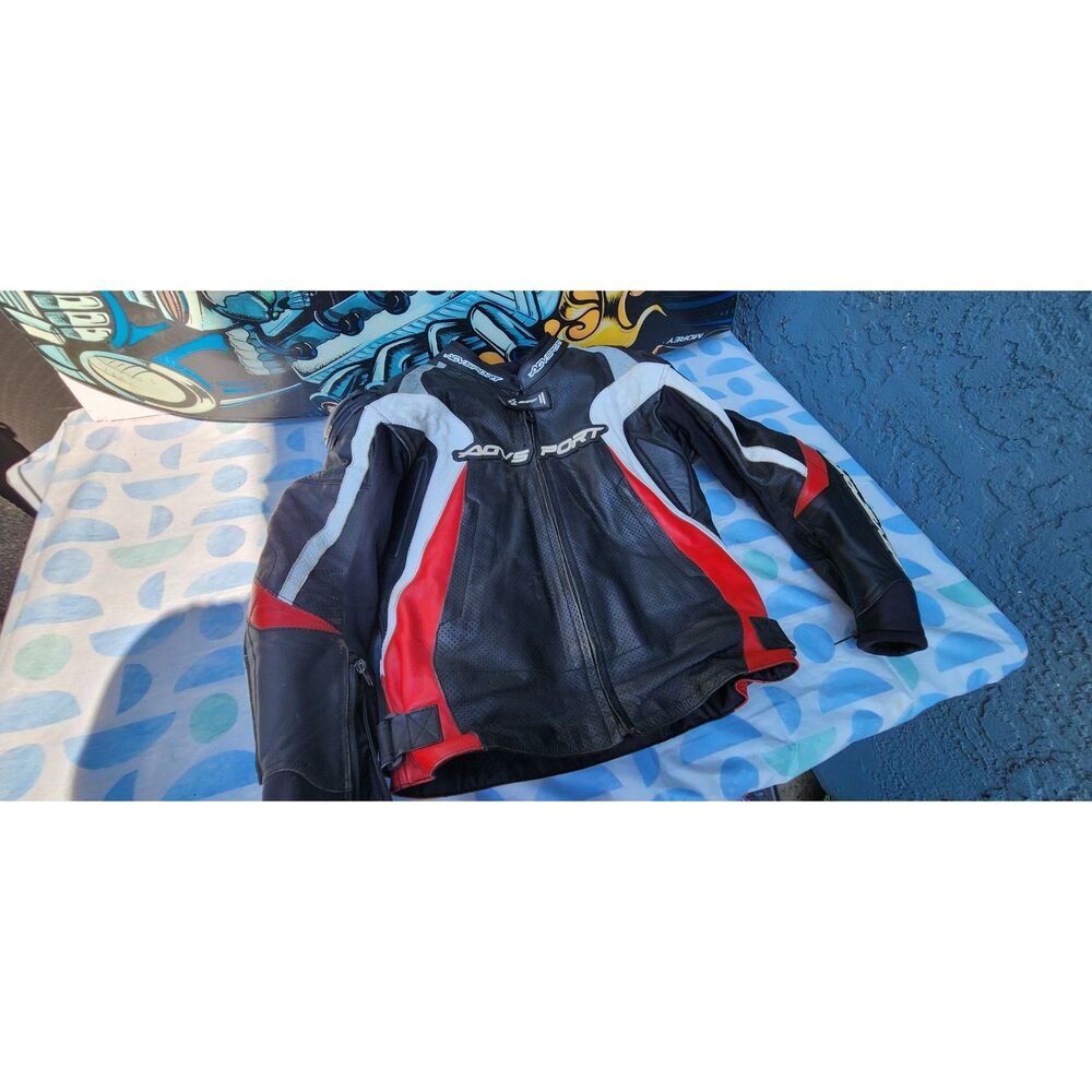 AGVSPORT Leather Motorcycle Racing Jacket - Men's Size 42 - Red/Black/White